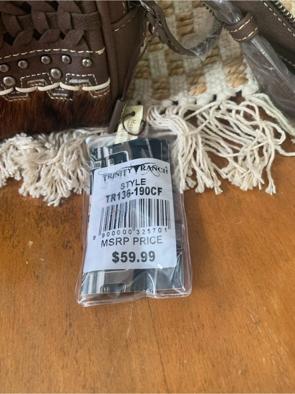 Trinity Brown Woven Studded Fringe Cosmetic Clutch